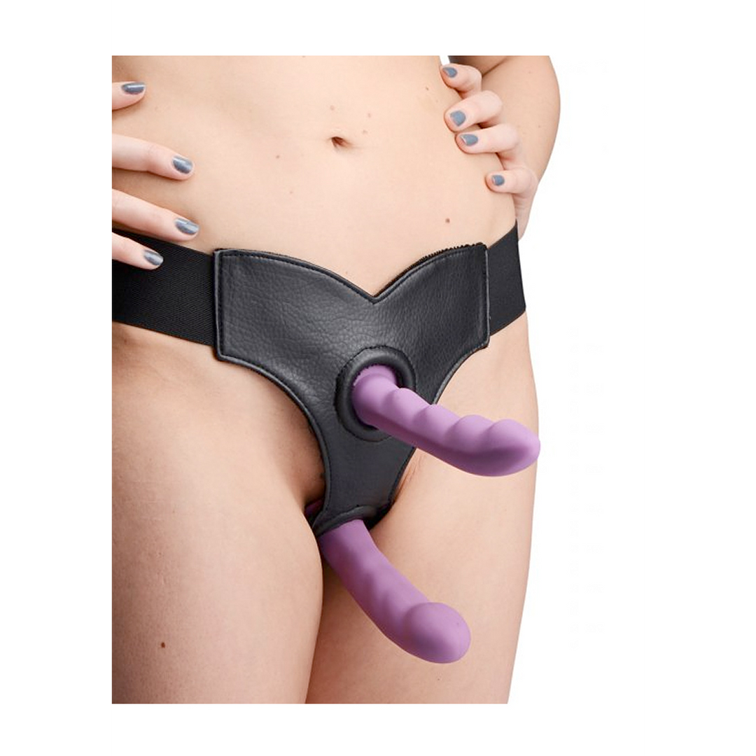 Strap-on Strap U Crave für Doppelpenetration mit zwei Dildos Kunstleder Schwarz 29 cm