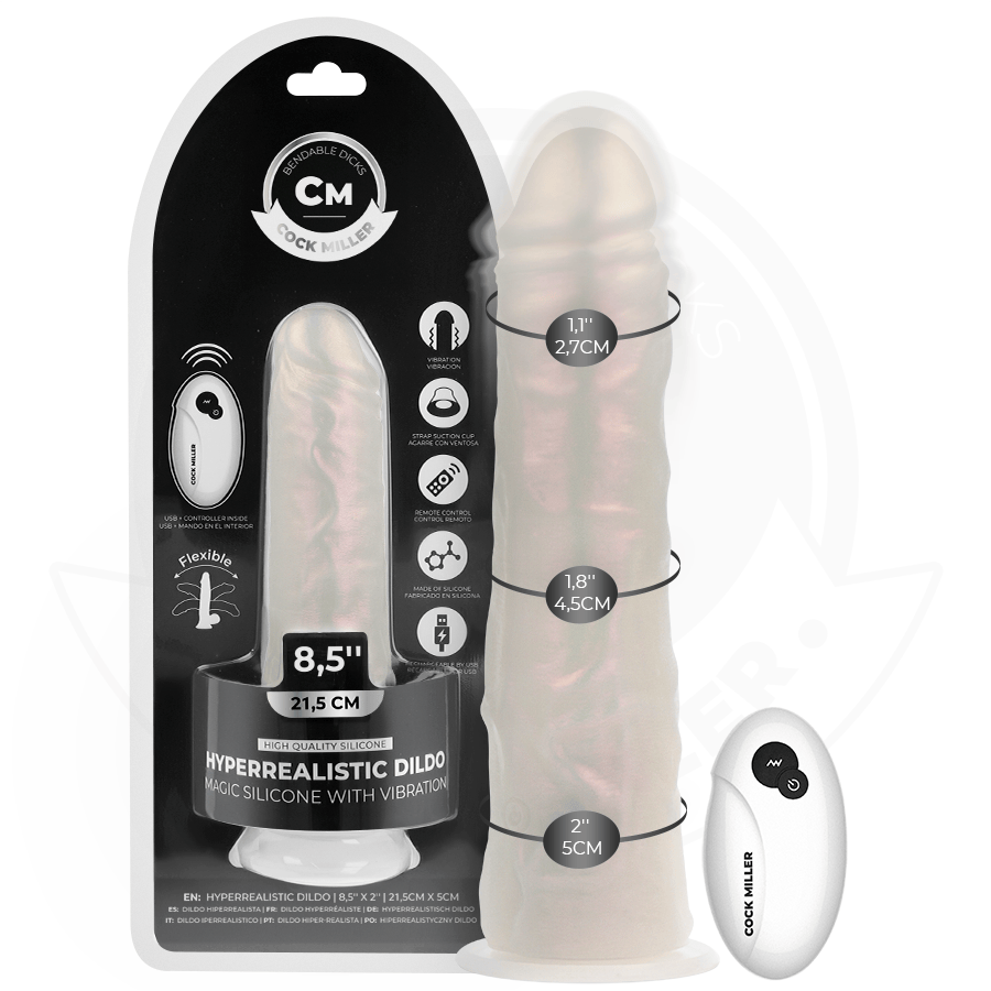 Realistischer Dildo mit Saugfuß Lichtern und Vibration Fernbedienung Weiß 21,5 x 4,3 cm